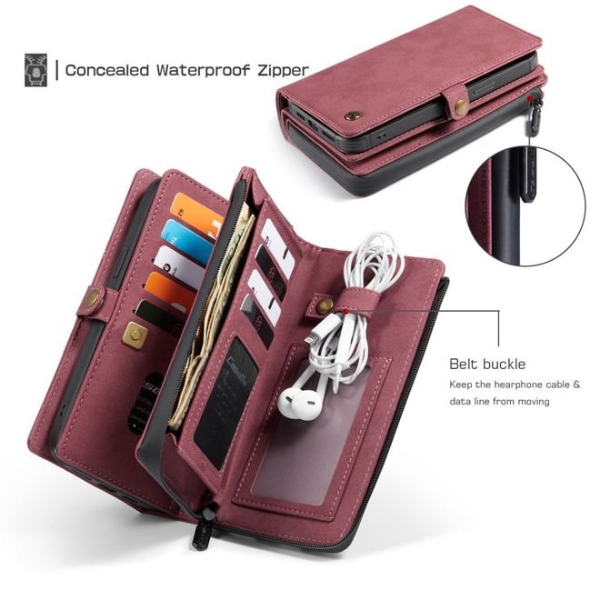 Caseme - iPhone 12 Pro Max Hülle - Leder Case mit abnehmbarer Plastik Hülle - rot