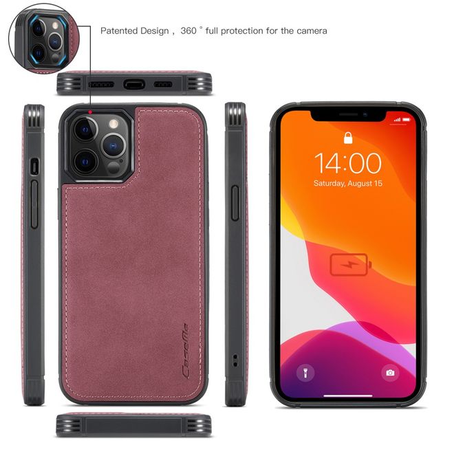 Caseme - iPhone 12 Pro Max Hülle - Leder Case mit abnehmbarer Plastik Hülle - rot