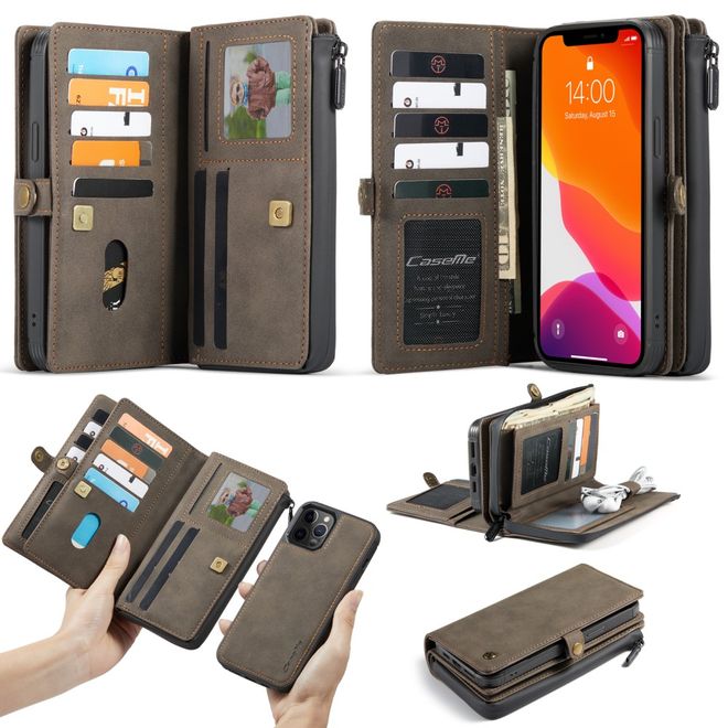 Caseme - iPhone 12 Pro Max Hülle - Leder Case mit abnehmbarer Plastik Hülle - braun