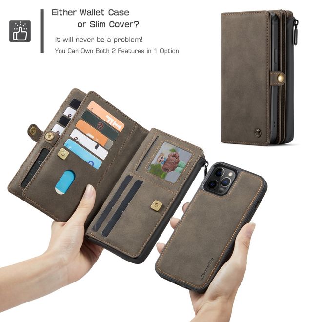 Caseme - iPhone 12 Pro Max Hülle - Leder Case mit abnehmbarer Plastik Hülle - braun