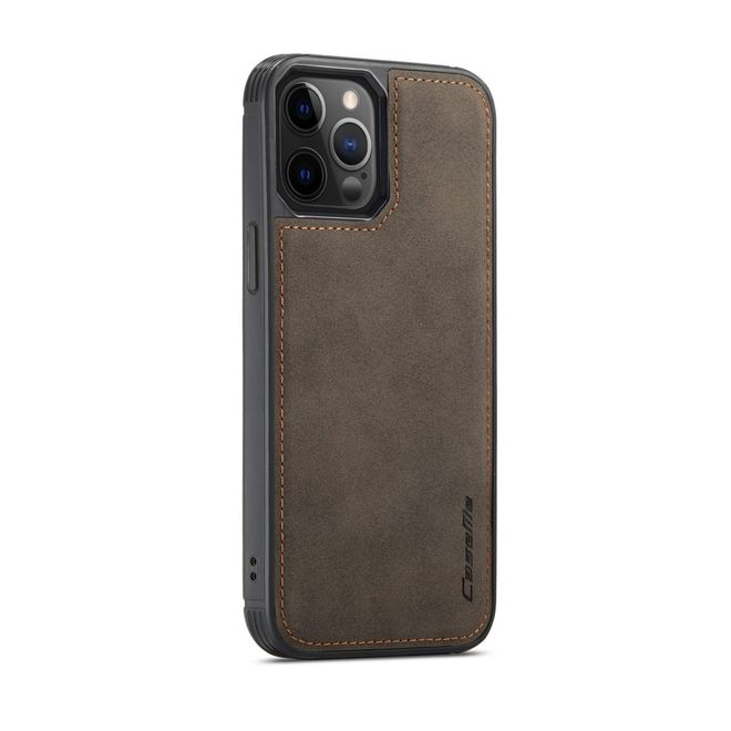 Caseme - iPhone 12 Pro Max Hülle - Leder Case mit abnehmbarer Plastik Hülle - braun