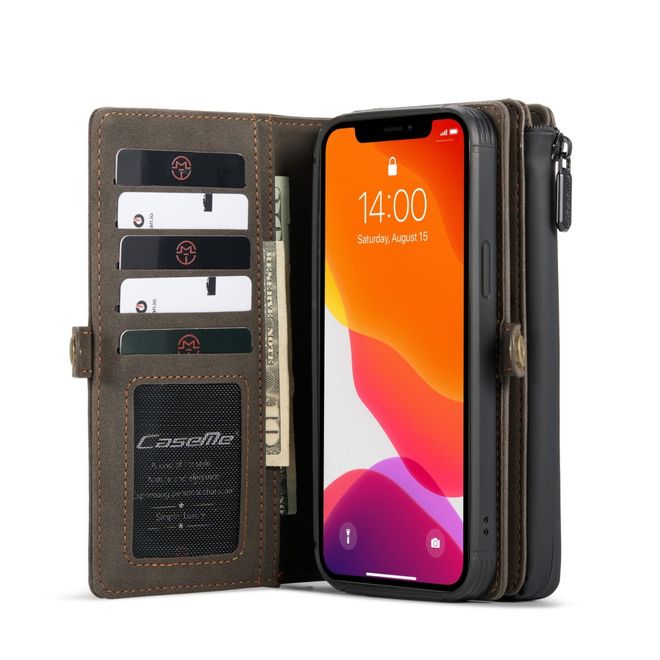 Caseme - iPhone 12 Pro Max Hülle - Leder Case mit abnehmbarer Plastik Hülle - braun