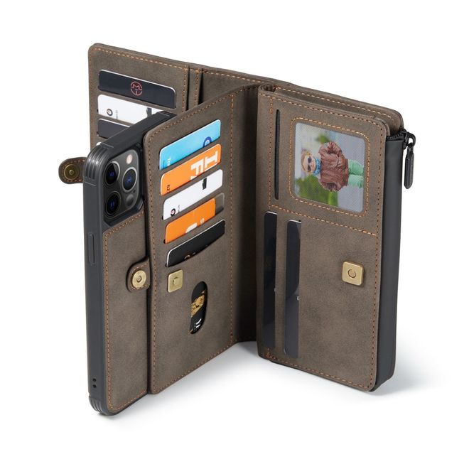 Caseme - iPhone 12 Pro Max Hülle - Leder Case mit abnehmbarer Plastik Hülle - braun