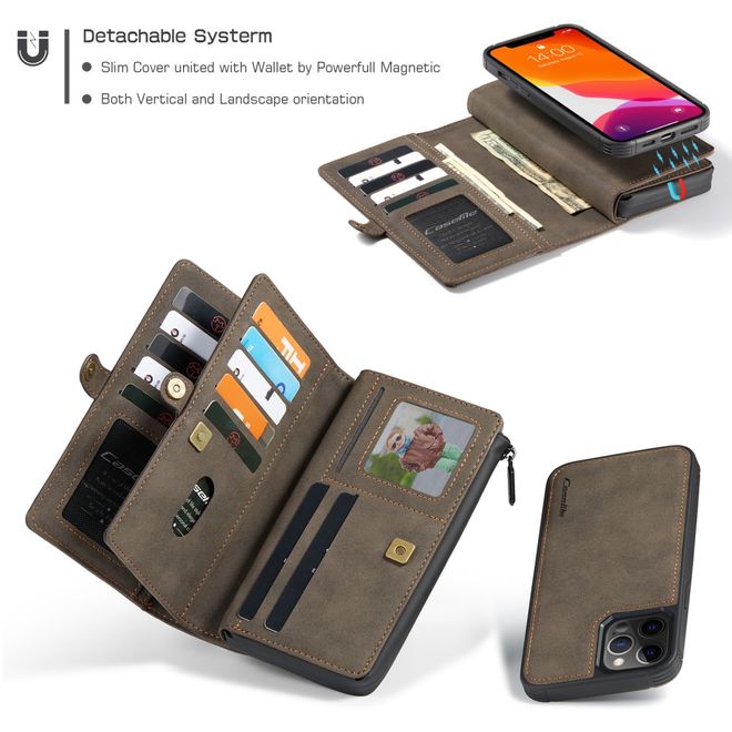 Caseme - iPhone 12 Pro Max Hülle - Leder Case mit abnehmbarer Plastik Hülle - braun