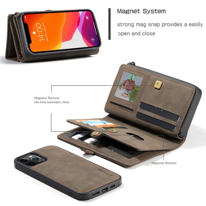 Caseme - iPhone 12 Pro Max Hülle - Leder Case mit abnehmbarer Plastik Hülle - braun