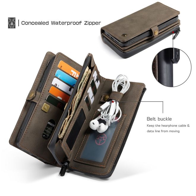 Caseme - iPhone 12 Pro Max Hülle - Leder Case mit abnehmbarer Plastik Hülle - braun