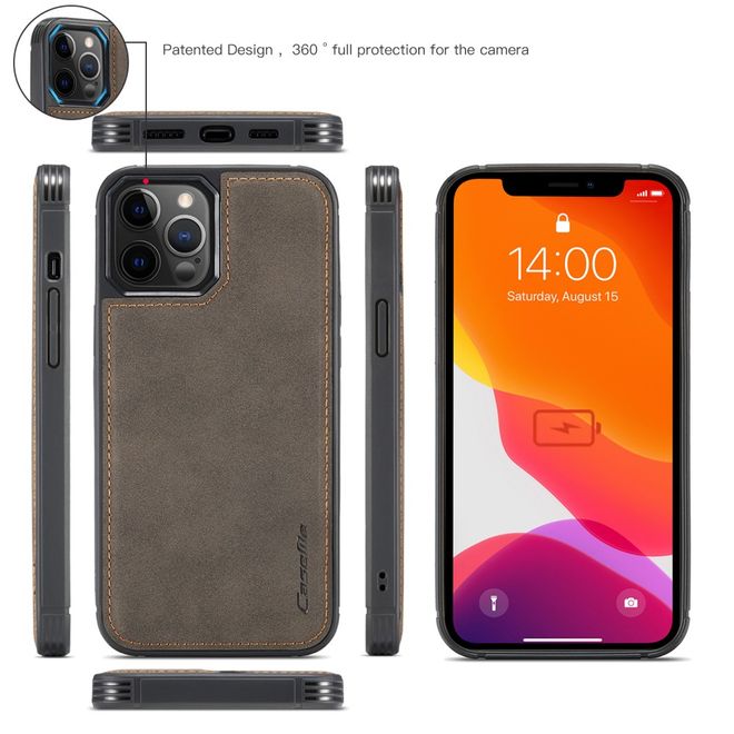 Caseme - iPhone 12 Pro Max Hülle - Leder Case mit abnehmbarer Plastik Hülle - braun