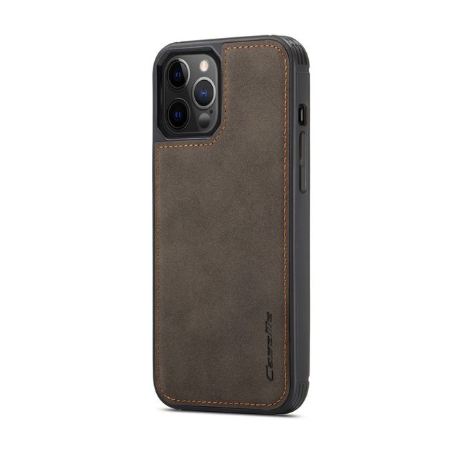 Caseme - iPhone 12 Pro Max Hülle - Leder Case mit abnehmbarer Plastik Hülle - braun