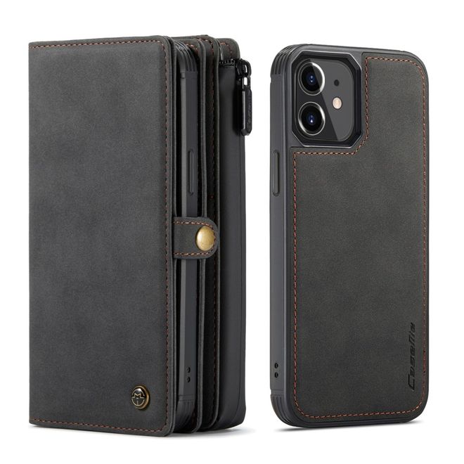Caseme - iPhone 12 mini Hülle - Leder Case mit abnehmbarer Plastik Hülle - schwarz