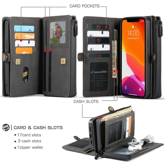 Caseme - iPhone 12 mini Hülle - Leder Case mit abnehmbarer Plastik Hülle - schwarz
