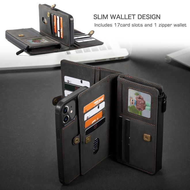 Caseme - iPhone 12 mini Hülle - Leder Case mit abnehmbarer Plastik Hülle - schwarz
