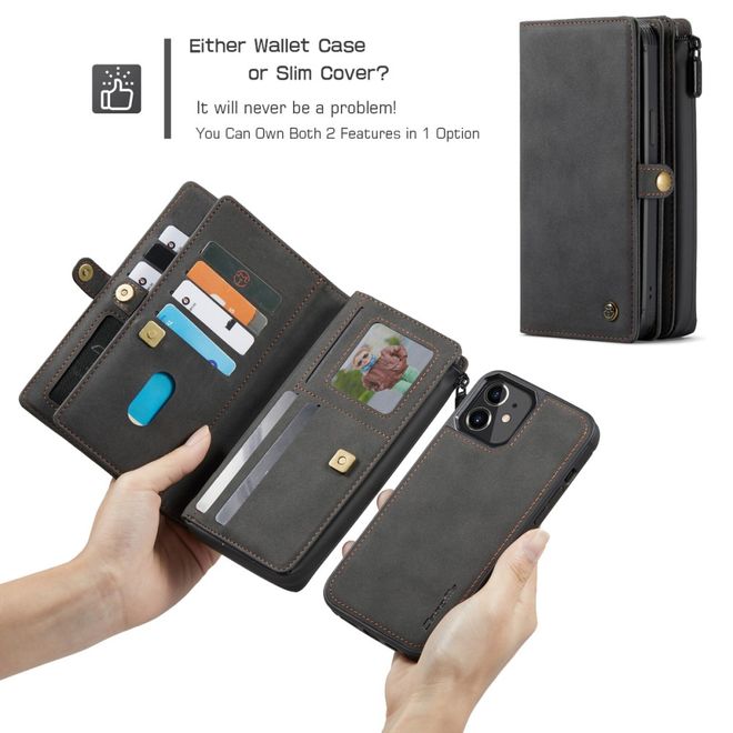 Caseme - iPhone 12 mini Hülle - Leder Case mit abnehmbarer Plastik Hülle - schwarz