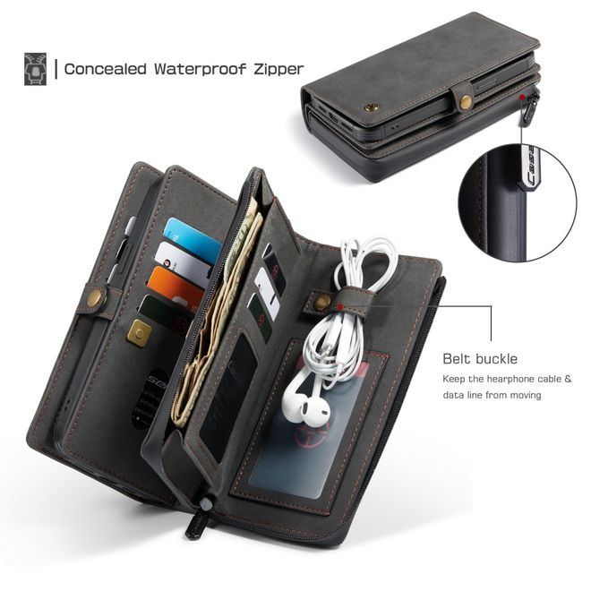 Caseme - iPhone 12 mini Hülle - Leder Case mit abnehmbarer Plastik Hülle - schwarz