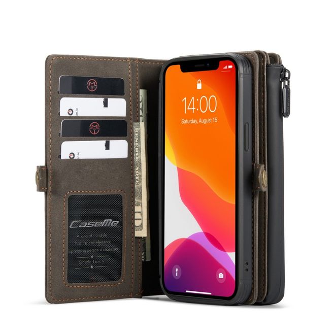 Caseme - iPhone 12 mini Hülle - Leder Case mit abnehmbarer Plastik Hülle - braun