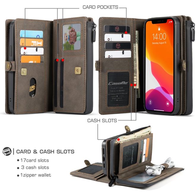 Caseme - iPhone 12 mini Hülle - Leder Case mit abnehmbarer Plastik Hülle - braun