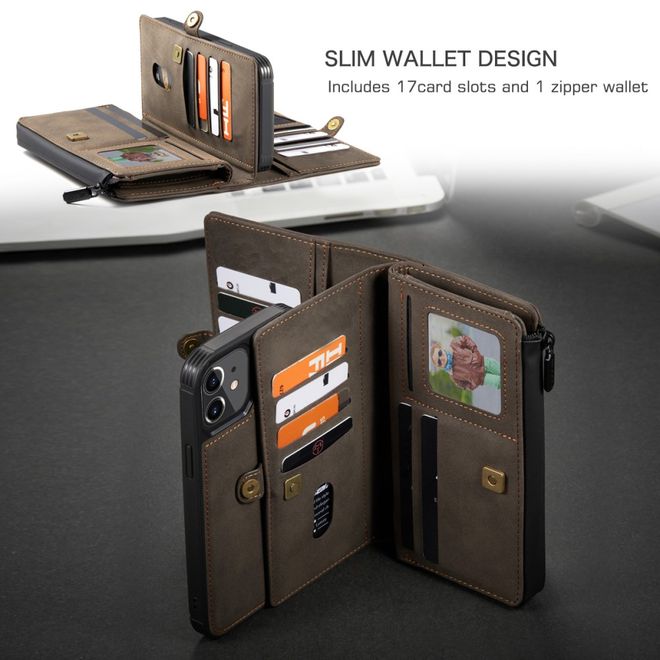 Caseme - iPhone 12 mini Hülle - Leder Case mit abnehmbarer Plastik Hülle - braun