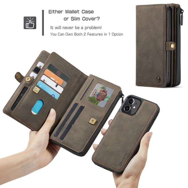 Caseme - iPhone 12 mini Hülle - Leder Case mit abnehmbarer Plastik Hülle - braun