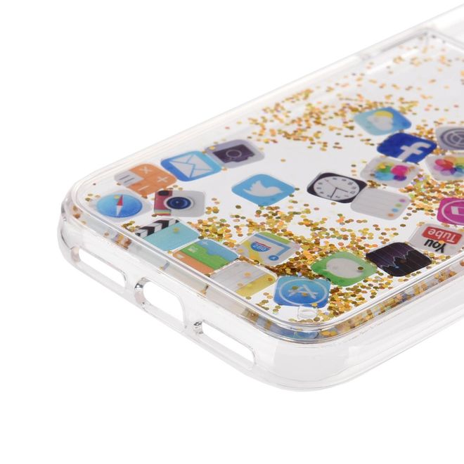 Coque pour iPhone 12 mini - Coque rigide en plastique avec paillettes et icônes d'applications - Argent