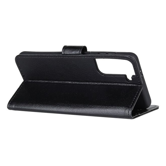 Samsung Galaxy S21 Handy Hülle - Litchi Leder Bookcover Series - schwarz