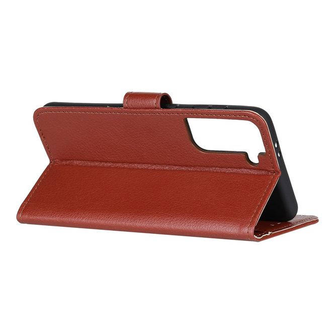 Samsung Galaxy S21 Handy Hülle - Litchi Leder Bookcover Series - braun