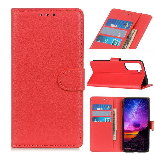 Samsung Galaxy S21+ Handy Hülle - Litchi Leder Bookcover Series - rot