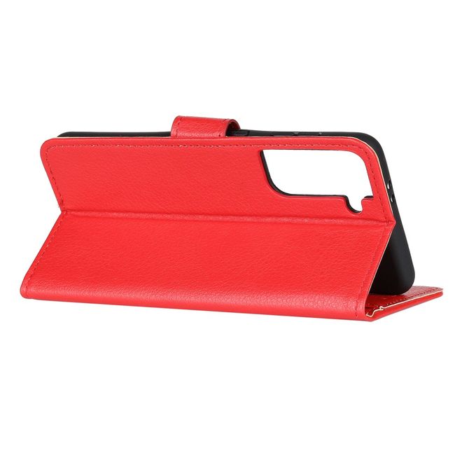 Samsung Galaxy S21+ Handy Hülle - Litchi Leder Bookcover Series - rot