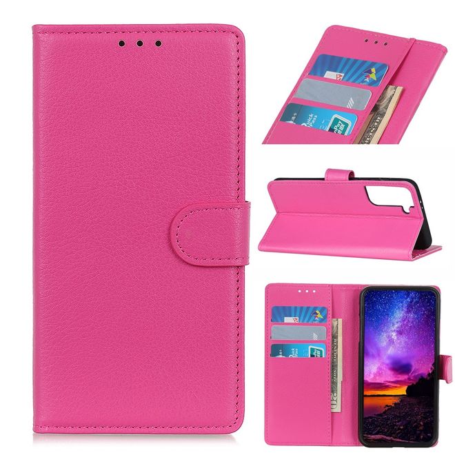 Samsung Galaxy S21+ Handy Hülle - Litchi Leder Bookcover Series - rosa