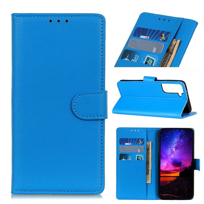 Samsung Galaxy S21+ Handy Hülle - Litchi Leder Bookcover Series - blau