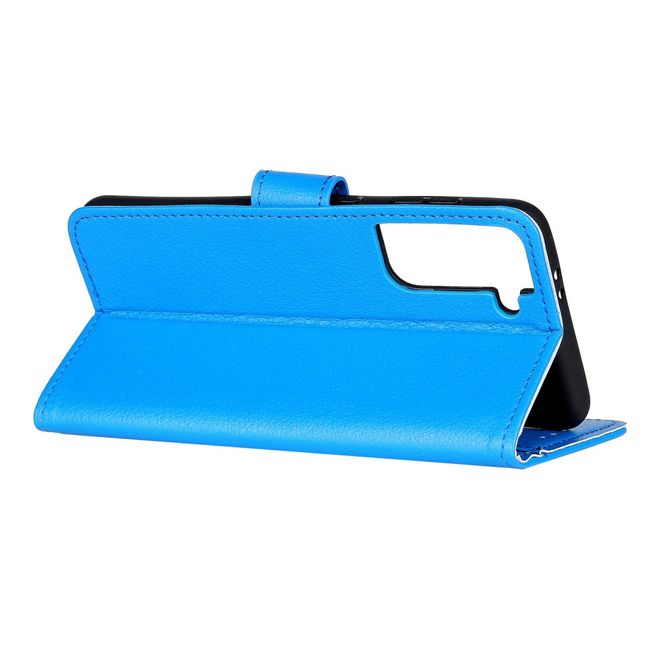 Samsung Galaxy S21+ Handy Hülle - Litchi Leder Bookcover Series - blau