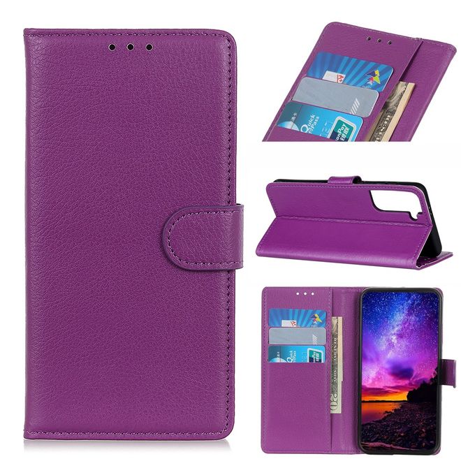 Samsung Galaxy S21+ Handy Hülle - Litchi Leder Bookcover Series - purpur