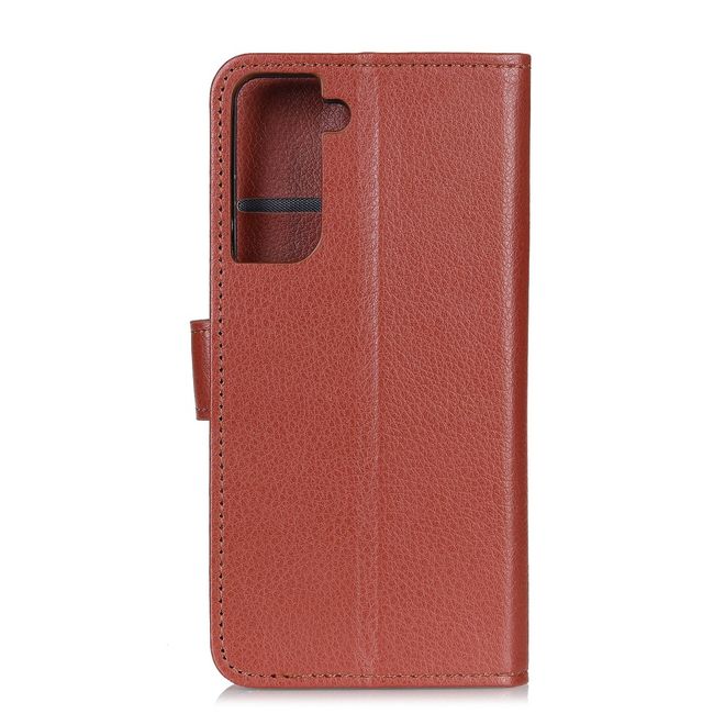 Samsung Galaxy S21+ Handy Hülle - Litchi Leder Bookcover Series - braun