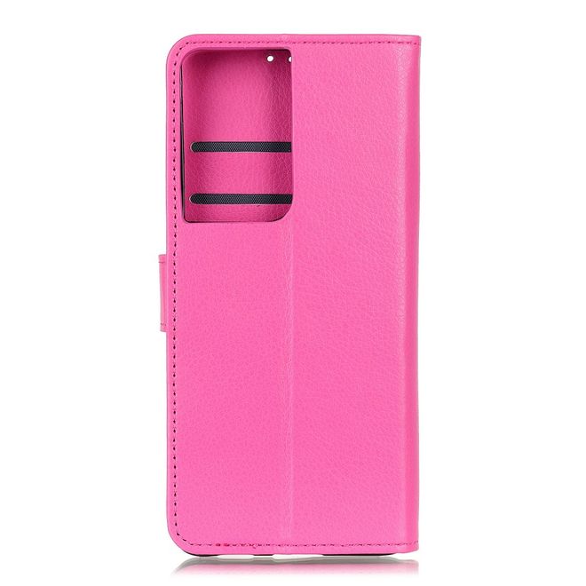 Samsung Galaxy S21 Ultra Handy Hülle - Litchi Leder Bookcover Series - rosa