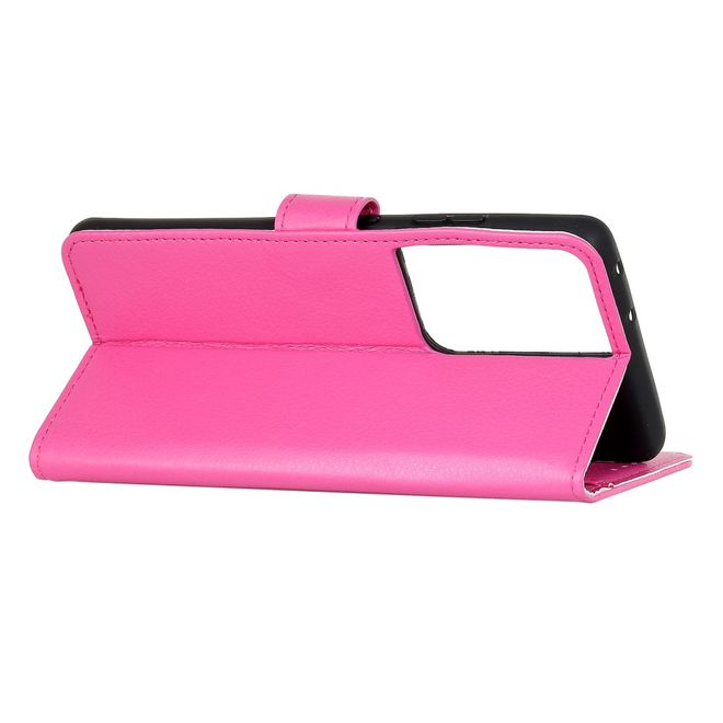 Samsung Galaxy S21 Ultra Handy Hülle - Litchi Leder Bookcover Series - rosa