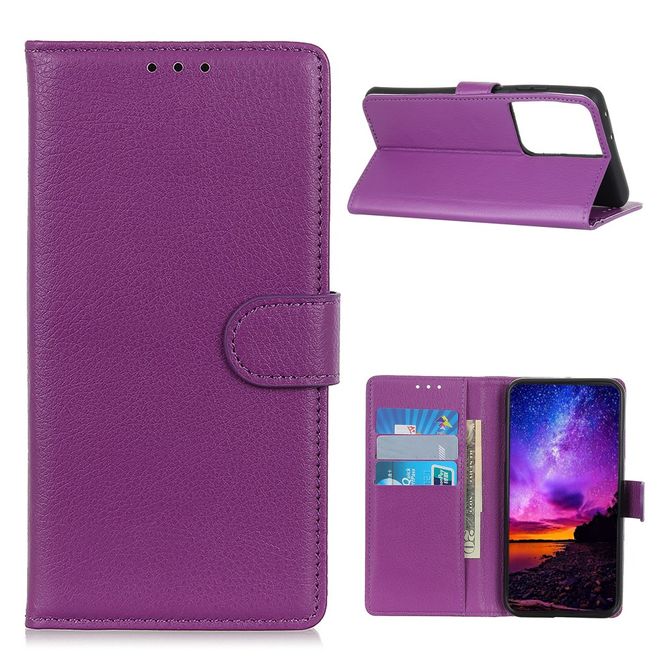 Samsung Galaxy S21 Ultra Handy Hülle - Litchi Leder Bookcover Series - purpur