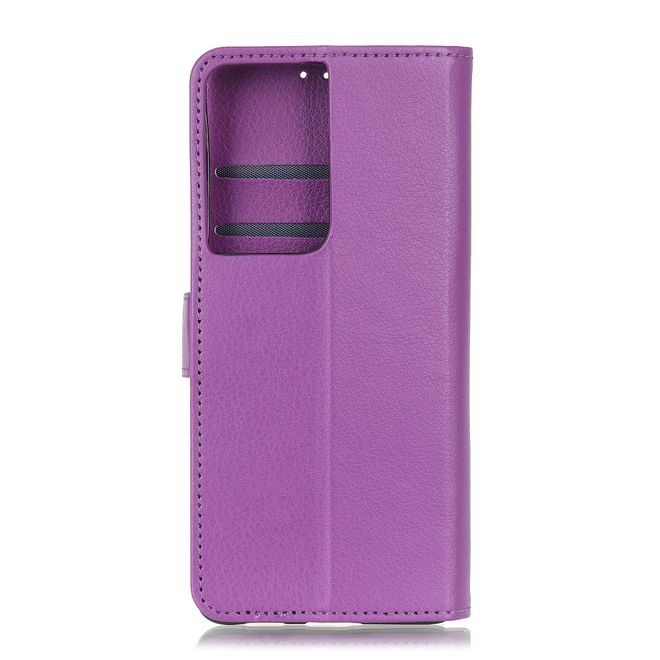 Samsung Galaxy S21 Ultra Handy Hülle - Litchi Leder Bookcover Series - purpur