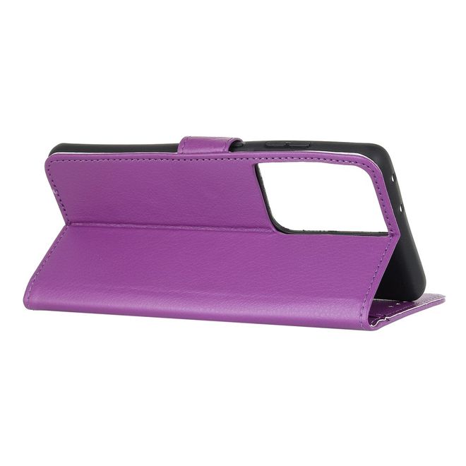 Samsung Galaxy S21 Ultra Handy Hülle - Litchi Leder Bookcover Series - purpur