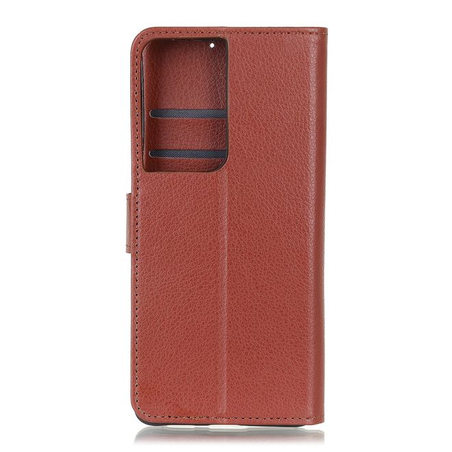 Samsung Galaxy S21 Ultra Handy Hülle - Litchi Leder Bookcover Series - braun