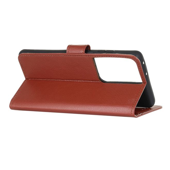 Samsung Galaxy S21 Ultra Handy Hülle - Litchi Leder Bookcover Series - braun
