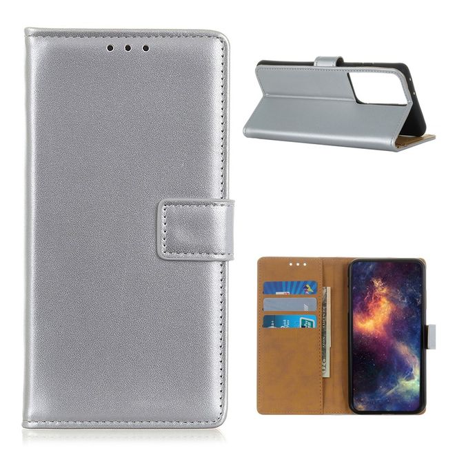 Samsung Galaxy S21 Ultra Handy Hülle - Classic II Leder Bookcover Series - silber