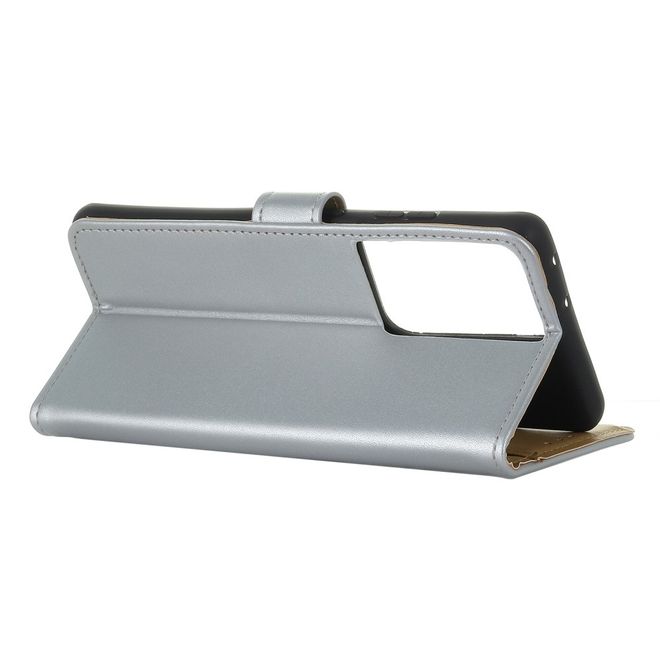 Samsung Galaxy S21 Ultra Handy Hülle - Classic II Leder Bookcover Series - silber