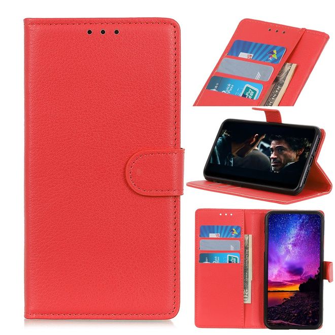 LG K42 Phone Case - Litchi Leather Bookcover Series - red