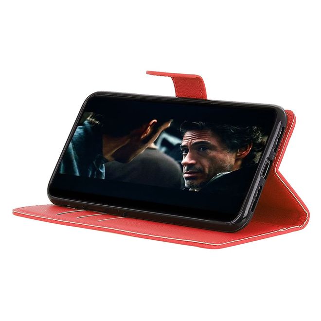 LG K42 Phone Case - Litchi Leather Bookcover Series - red