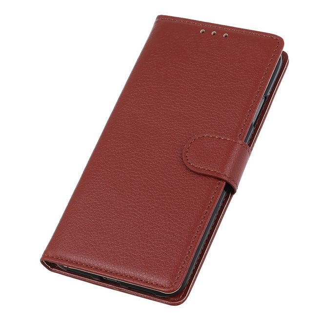 LG K42 Phone Case - Litchi Leather Bookcover Series - Brown