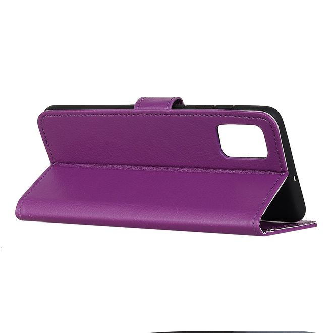 LG K42 Phone Case - Litchi Leather Bookcover Series - Purple