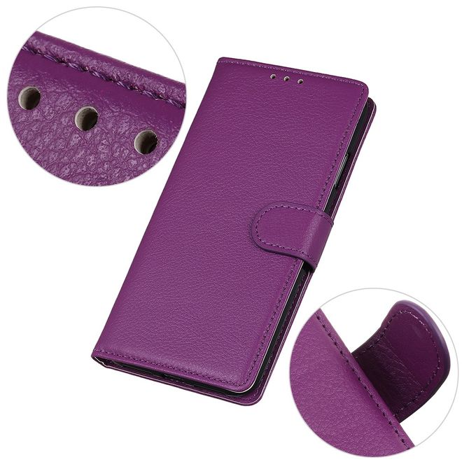LG K42 Phone Case - Litchi Leather Bookcover Series - Purple