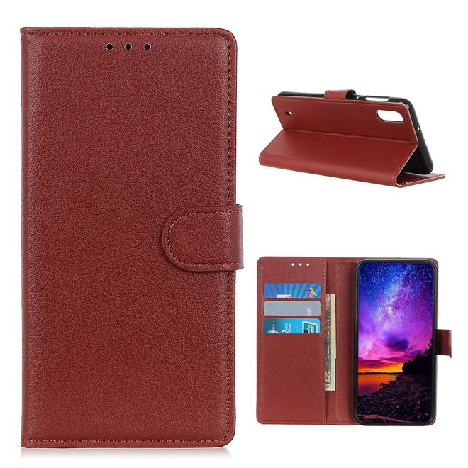 Wiko Y81 Handy Hülle - Litchi Leder Bookcover Series - braun