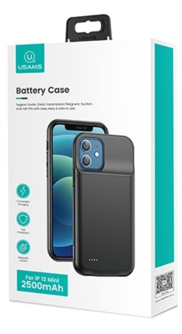 USAMS - iPhone 12 mini Akku Case 2500mAh - 2 in 1 TPU Hülle und Power Bank - schwarz