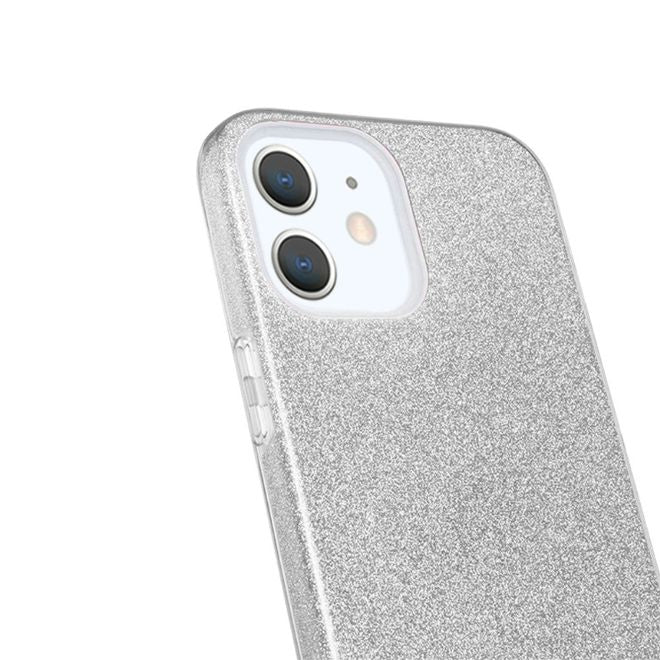 NXE - iPhone 12 mini Hülle - Glitter Hardcase - silber