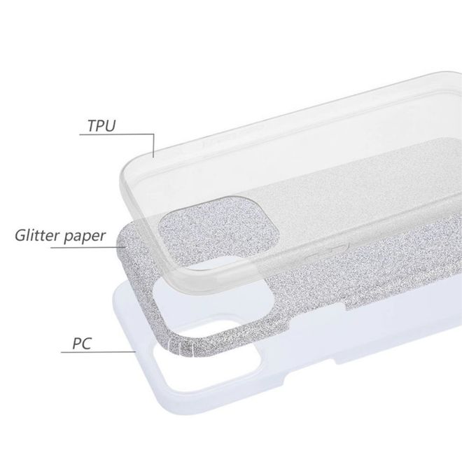 NXE - iPhone 12 mini Hülle - Glitter Hardcase - silber