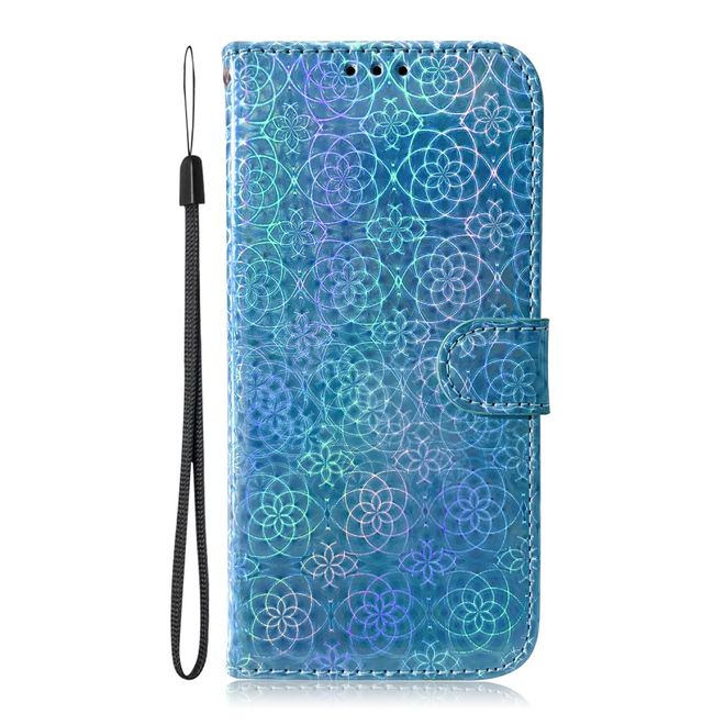 Samsung Galaxy S21+ Hülle - Blumenmuster Leder Bookcover - blau